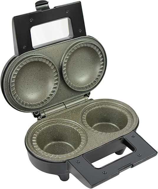 Schallen Double Twin Electric 1000W Non-Stick Deep Fill Pie Maker Machine | Bake Traditional British Pies | Silver & Black with Marble Coated Plates