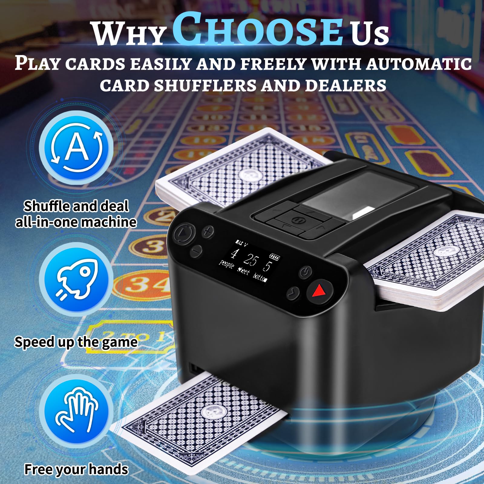 Pipihome Mescolatore Carte da Gioco, 2 in 1 Distributore Carte da Gioco Elettronico di Carte da Poker, Mischia Carte Automatico per Uno, Blackjack, Poker, Burraco, Card Shuffler per Texas Hold'em