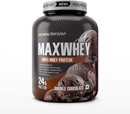 Healthfarm MaxWhey Whey Protein Powder | 24g Protein | Fast Absorbing Protein (Double chocolate) 2kg