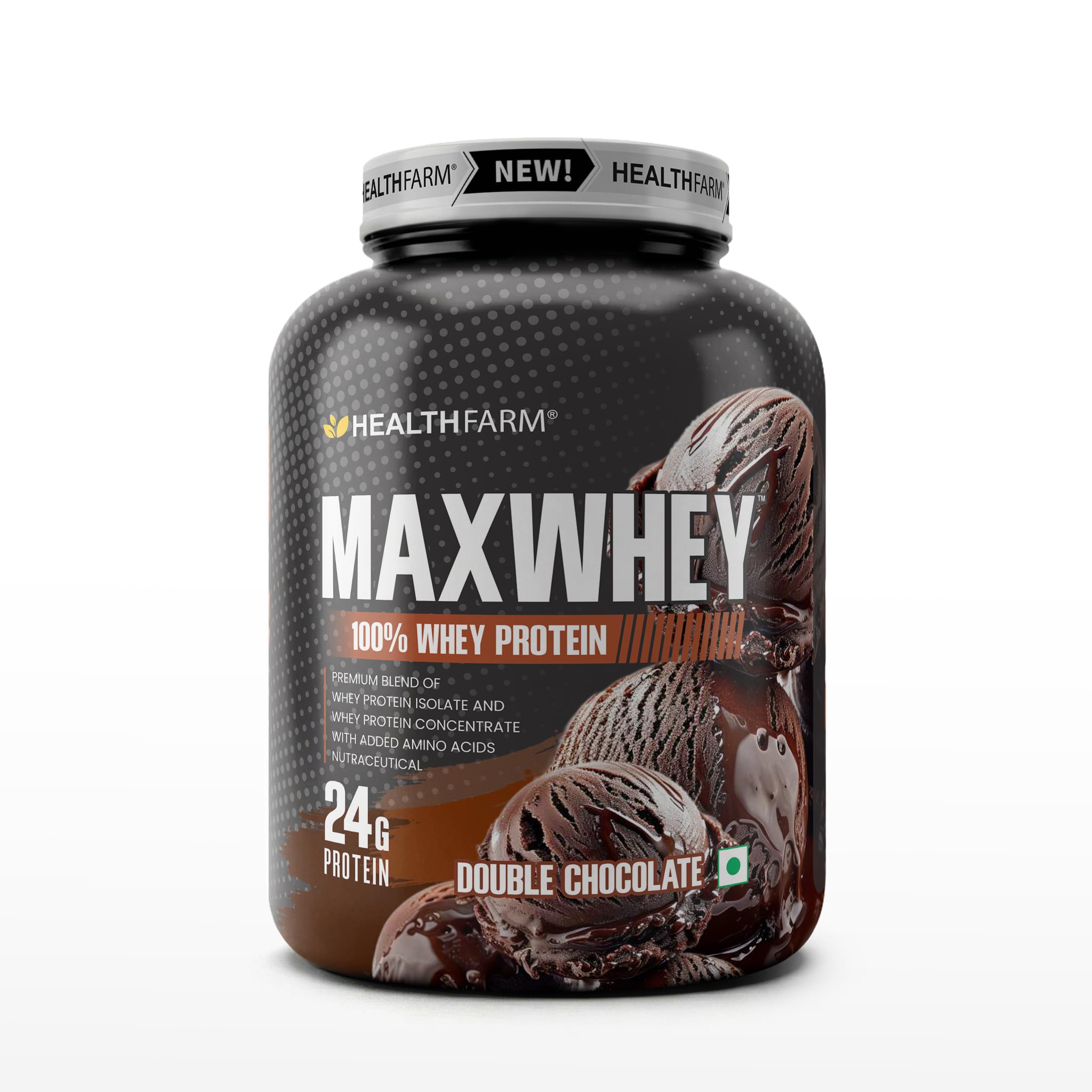 Healthfarm MaxWhey Whey Protein Powder | 24g Protein | Fast Absorbing Protein | Dubai Chocolate Flavor 2kg (Double chocolate)-image-14