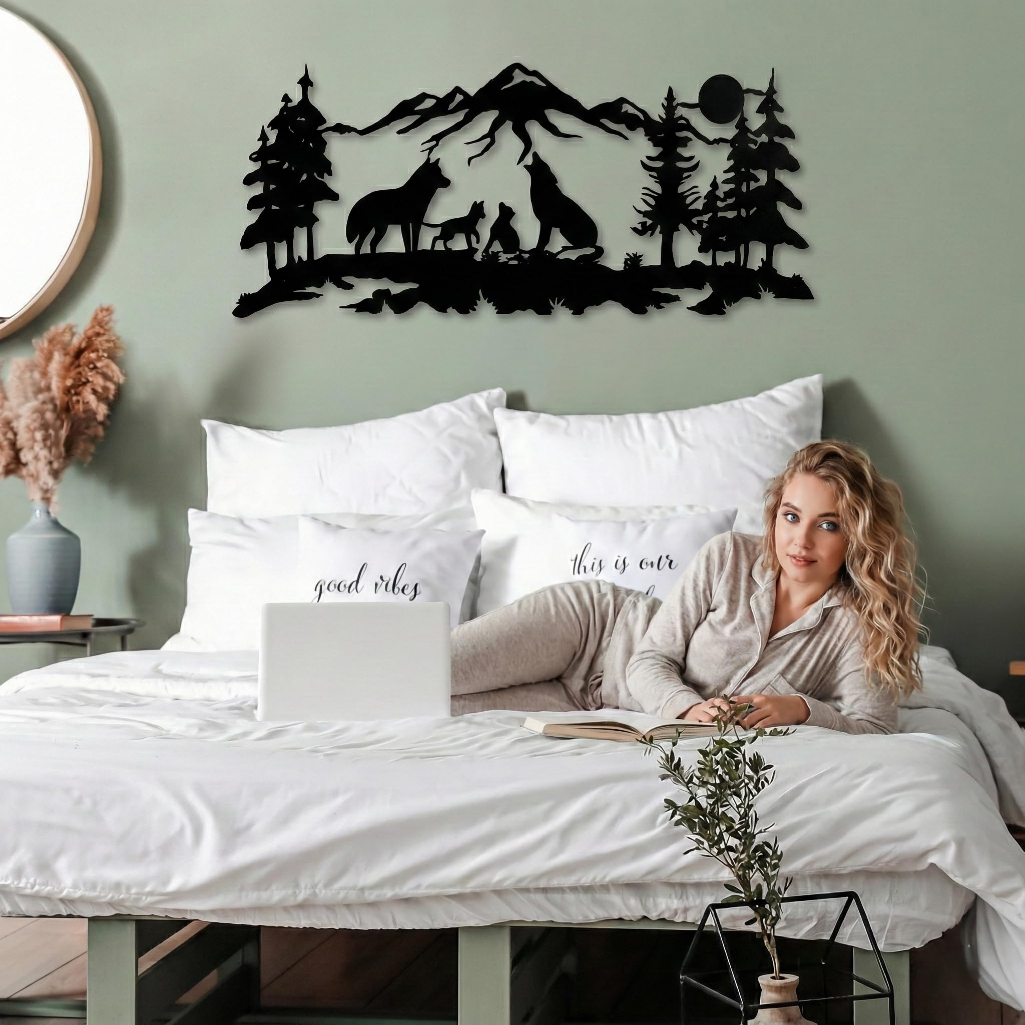 Dekadron Art mural en métal, Art de famille de loups en métal, Art mural Nature, loup (117x51cm)