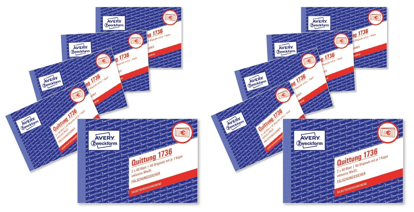 AVERY Zweckform 1736-5 Quittung (A6 quer, inkl. MwSt, 2x40 Blatt) (10er Pack)