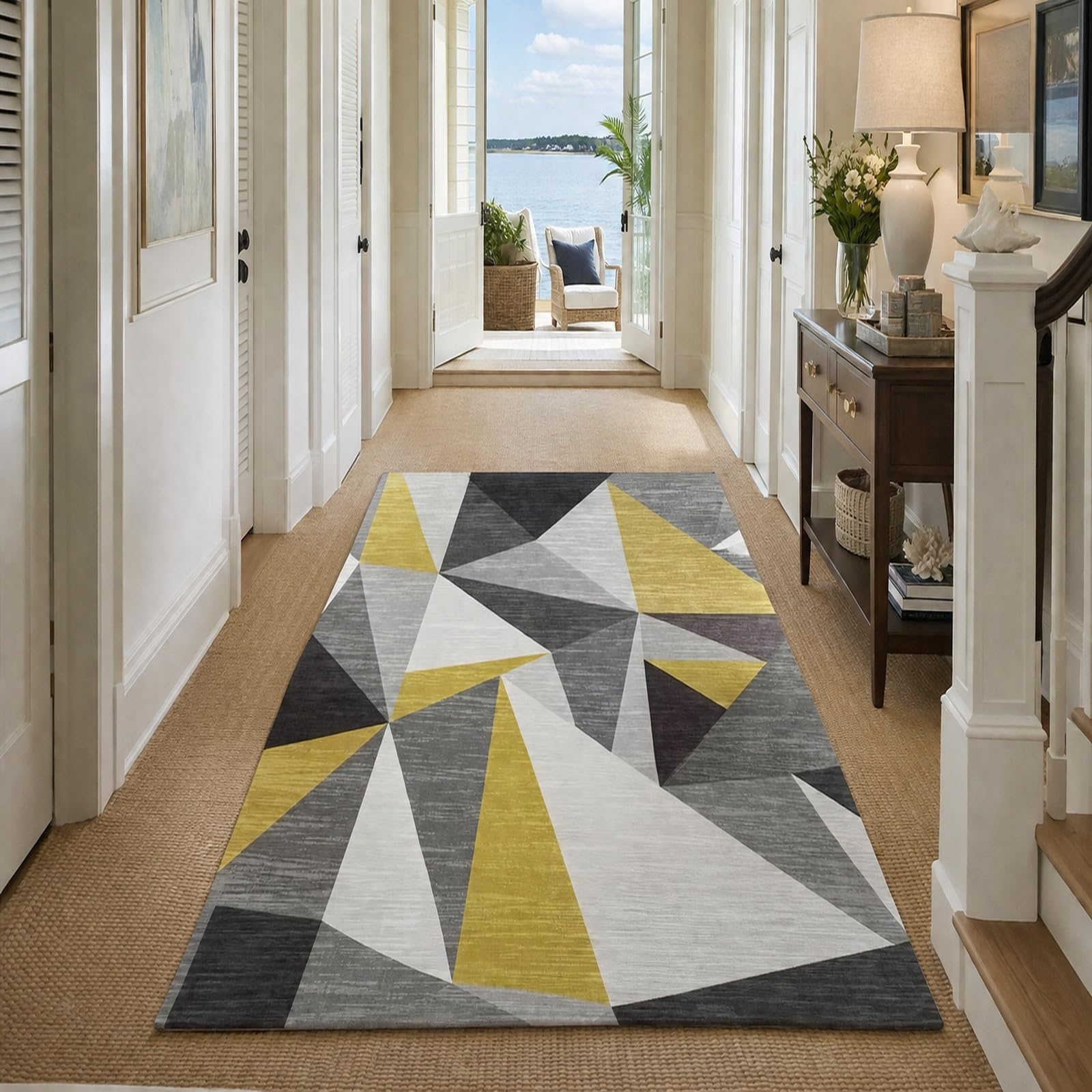 Tappeti, Rectangular 160 x 230 cm, Moderno geometrico Giallo Grigio Bianco Nero, Tappeto Salotto Moderno Pelo Corto Lavabile, Decorazione Casa, Antiscivolo,