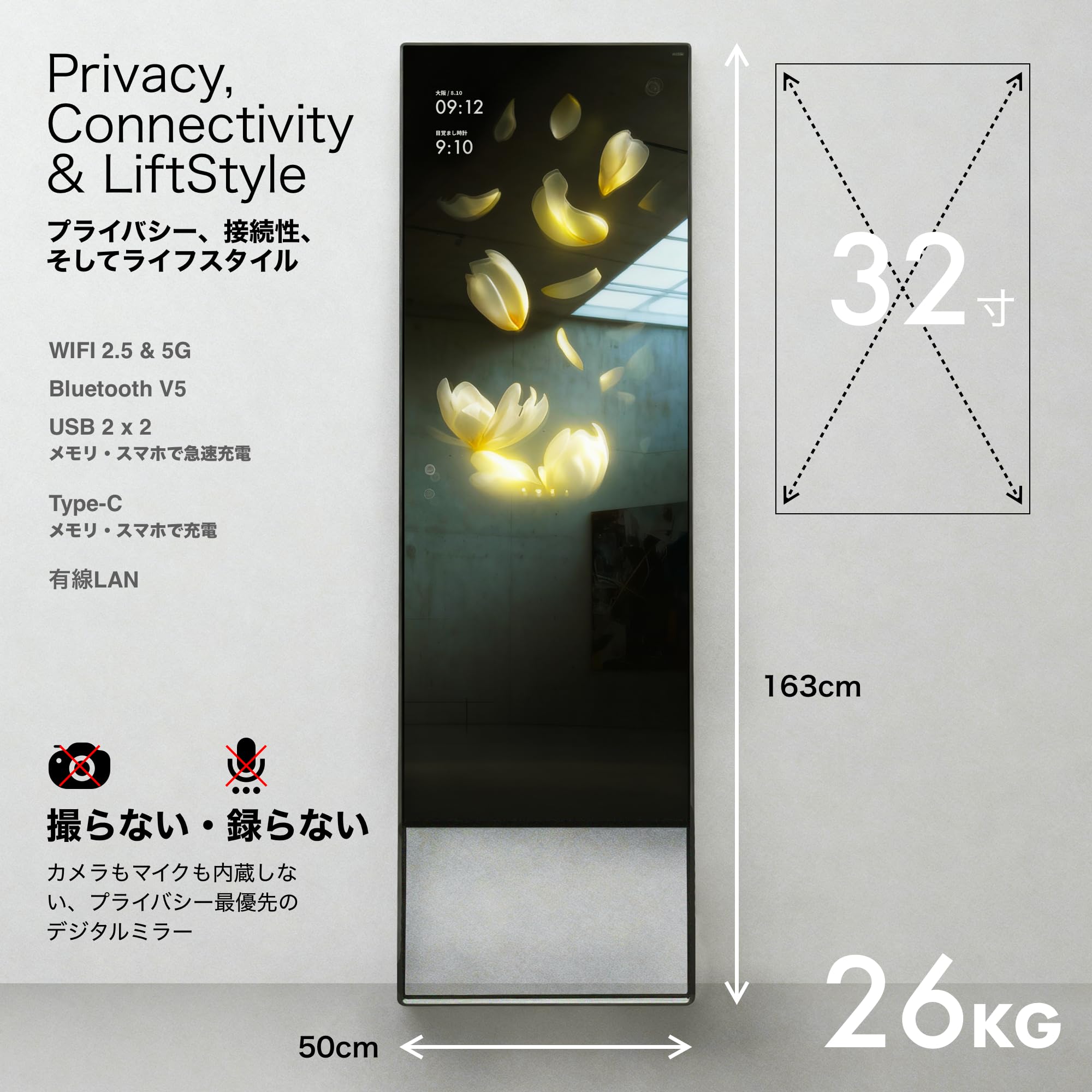 Amazon.co.jp: LANNO スマートミラー 2026 32インチ タッチ対応
