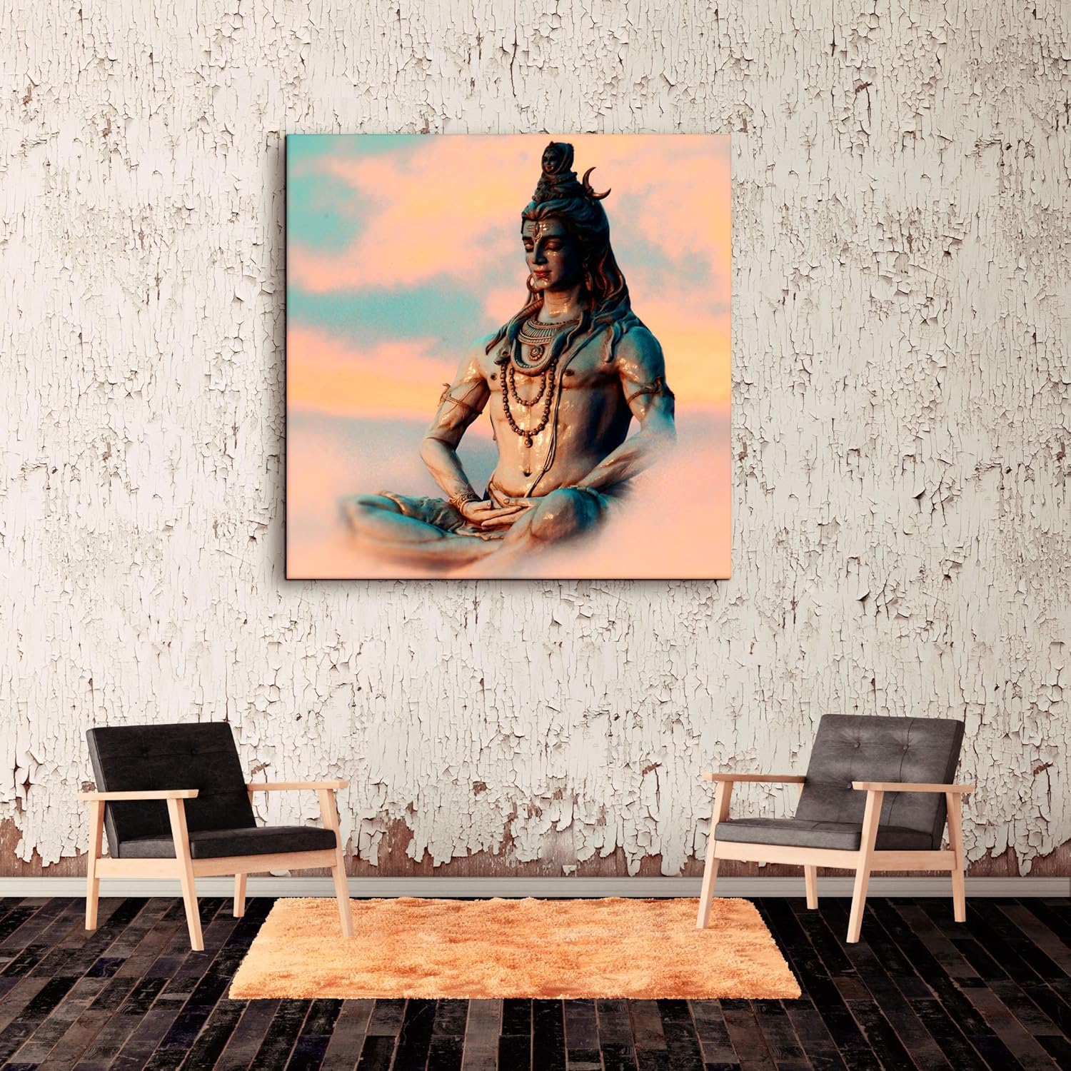 Casperme Lord Shiva Wall Painting For Living Room, Religious & Traditional Home Decor, Hindu God Ideal for Bedroom, Hotels & Office Decoration (76 x 76 cm) (Multi)