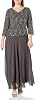J Kara Womens Plus Size 34 Sleeve with Scallop Beaded Pop Over Gown