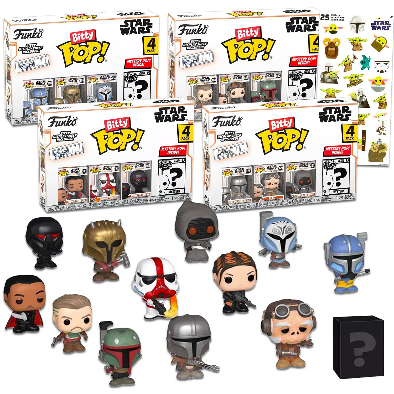 Funko Bitty Pop 4 Pack - Bundle with Mini Funko Pop Figures of The Mandalorian, Bo-Katan, Moff Gideon, More Plus Stickers | Star Wars Mandalorian Mini Figures Collectible Set