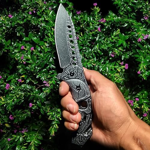 Miniatura 3 de Cuchillo de bolsillo, cuchillo plegable de bolsillo Cool SKULL con cortador de cinturón de seguridad y rompe ventanas, gran regalo de Navidad,