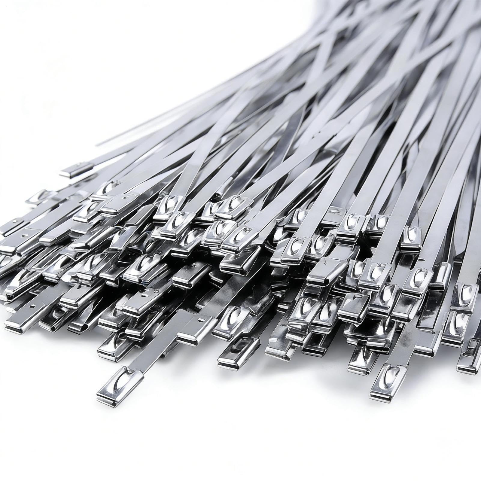 Metalowe opaski kablowe 100 sztuk, wytrzymałe, samoblokujące, mocne | Do wiązania kabli, owijek wydechowych do pojazdów, owijek wydechowych, rur, maszyn, dachów, ogrodzeń, ogrodów i