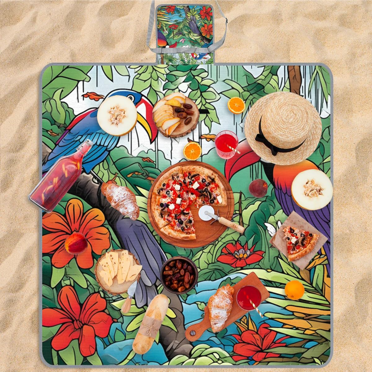 Manta de picnic de 150 x 145 cm, manta de playa plegable para exteriores, impermeable, para playa, camping, senderismo, picnic