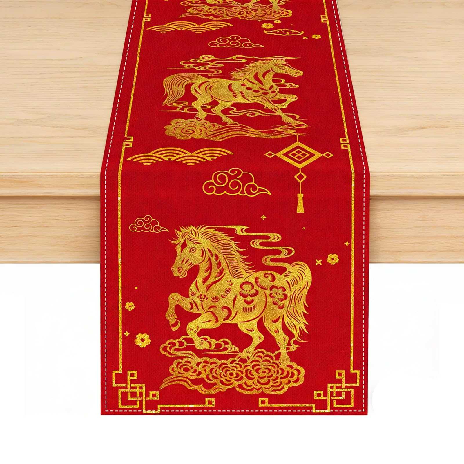 Chinese New Year Decorations 2026 Table Runner - 188*33cm Year of the Horse 2026 Red Table Runner Chinese New Year Table Cloth Runner for Spring Festivel New Year's Eve Table Decorations