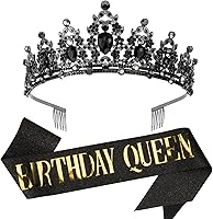 Vista 1 de CAVETEE Corona y banda de cumpleaños negra para mujer, banda de reina de cumpleaños y tiara de diamantes de imitación, tiaras y bandas de cumpleaños