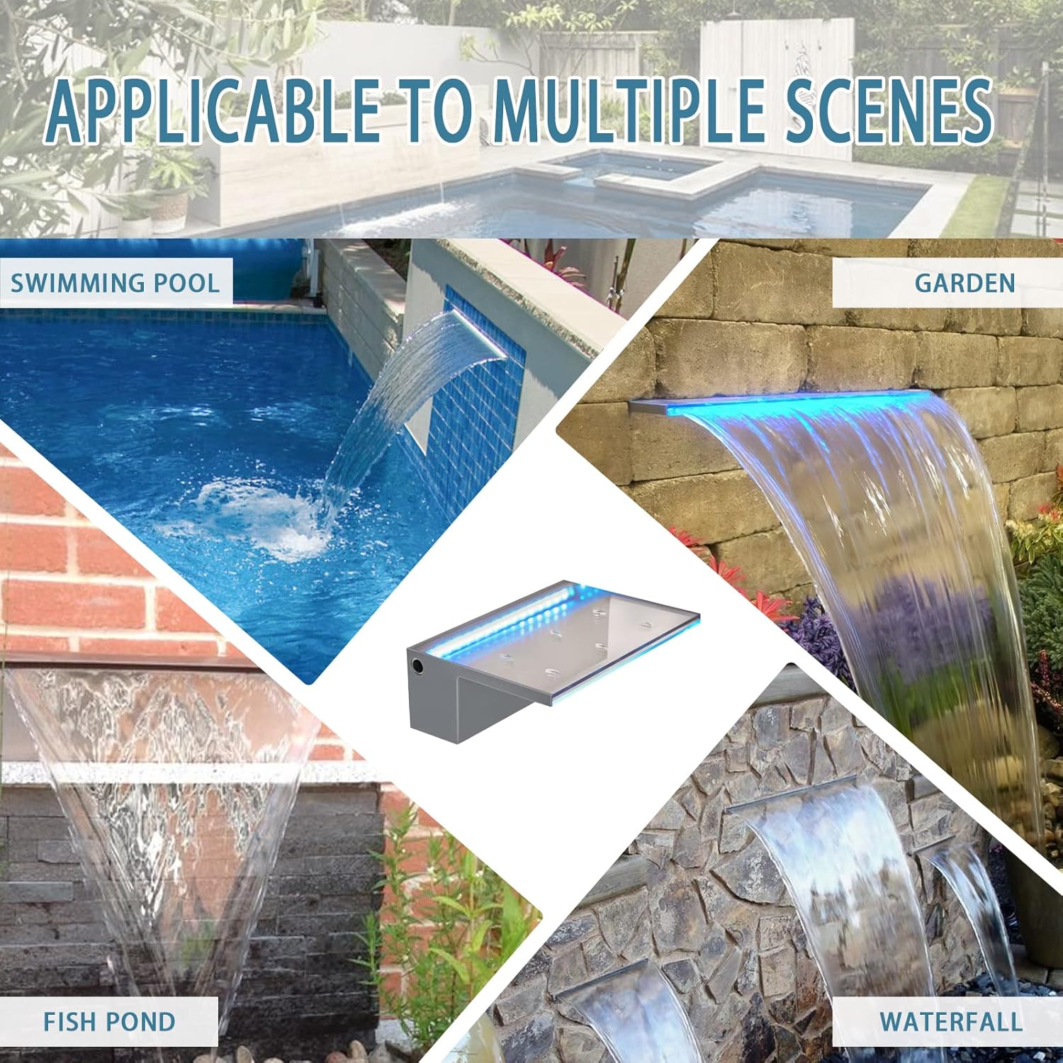 12'' APP Control Pool Waterfall Spillway Acrylic Pond Fountain with RGB LED Lights, Fountain Set for Outdoor Decorations, Koi Pond Swimming Pool w/16 Color Changing Spillway for Sheer Descent