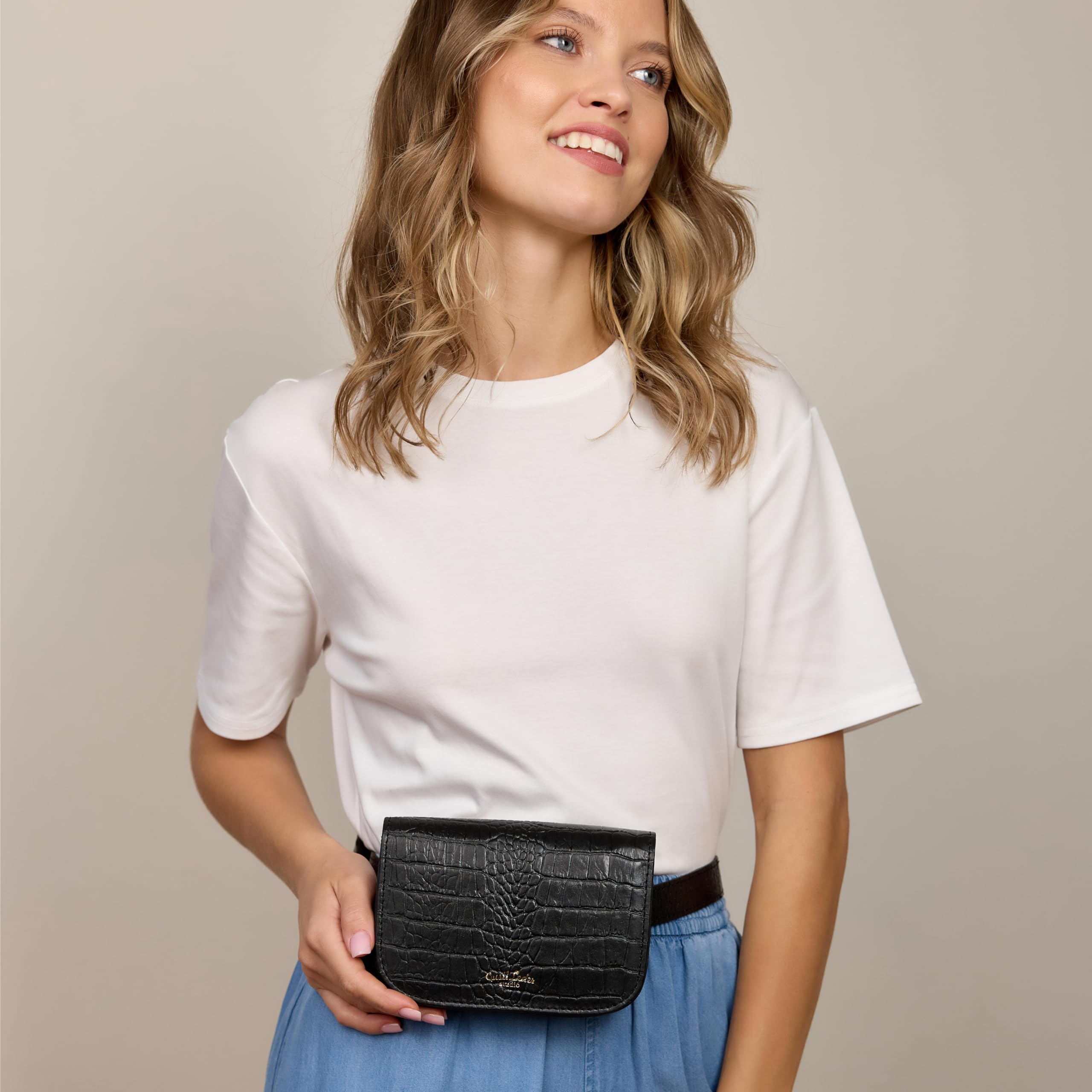 Gusti Gürteltasche - Jenny Bauchtasche Hüfttasche Festivaltasche Hip Bag Handtasche Leder Schwarz