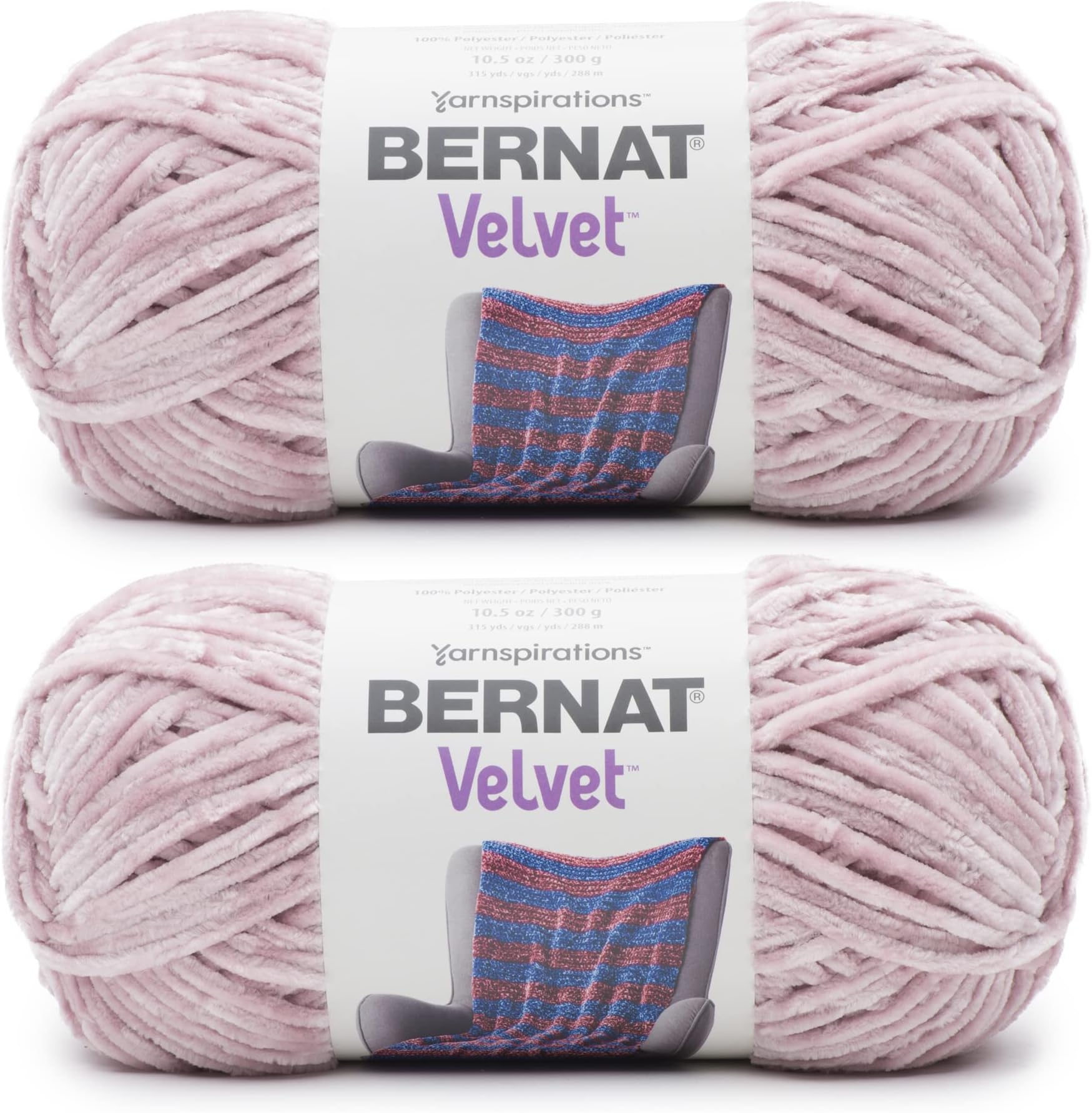 Bernat Velvet Smokey Violet Yarn - 2 Pack of 300g/10.5oz - Polyester - 5 Bulky - 315 Yards - Knitting/Crochet
