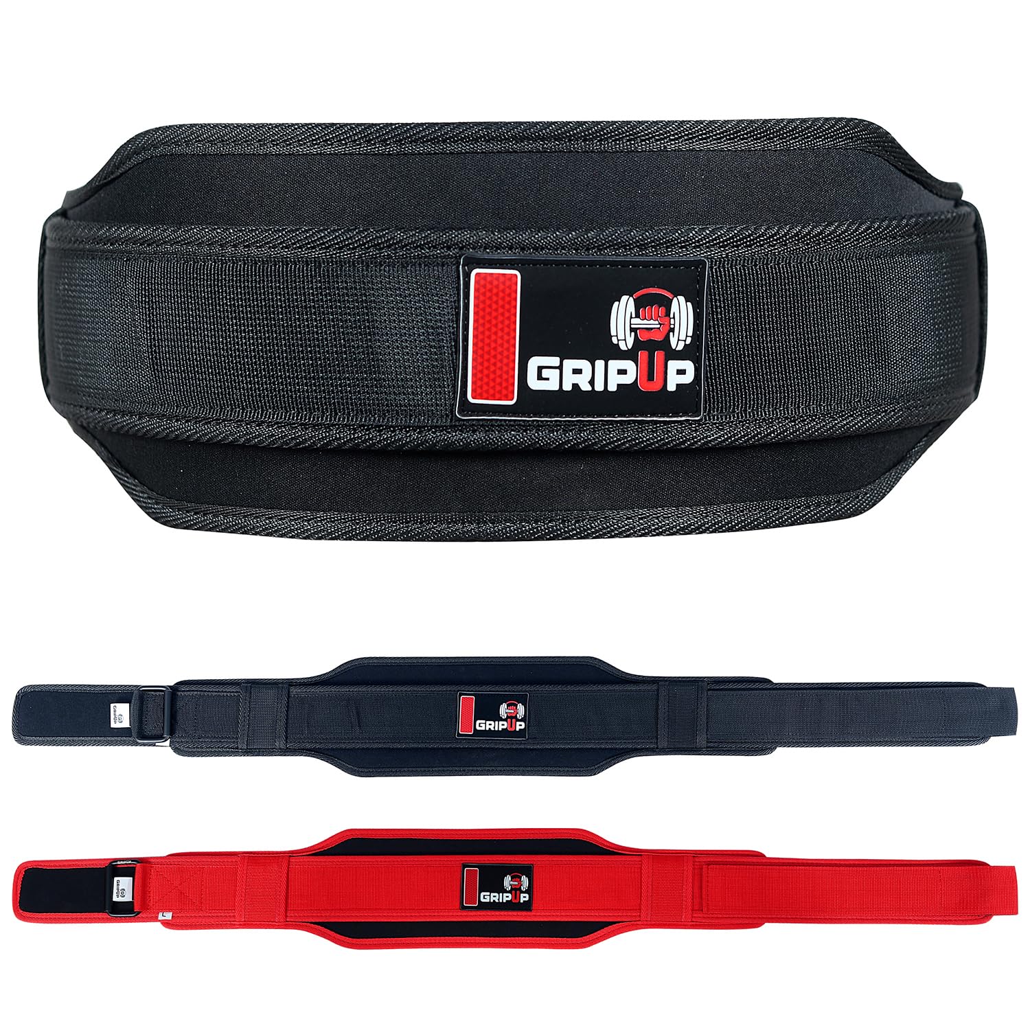 Grip Up Heavy Duty Weightlifting Belt Men & Women Reinforced Powerlifting Belt Premium EVA Foam Padding Adjustable Roller Buckle for Squats Deadlifts Bodybuilding & Strength Training (Black, XS)