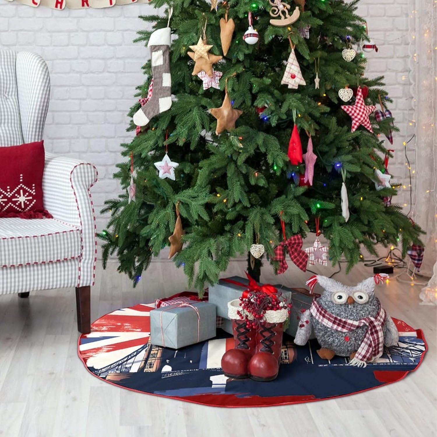 Tower Bridge UK Flag Christmas Tree Skirt Decorative Xmas Trees Cover for Holiday Festive
