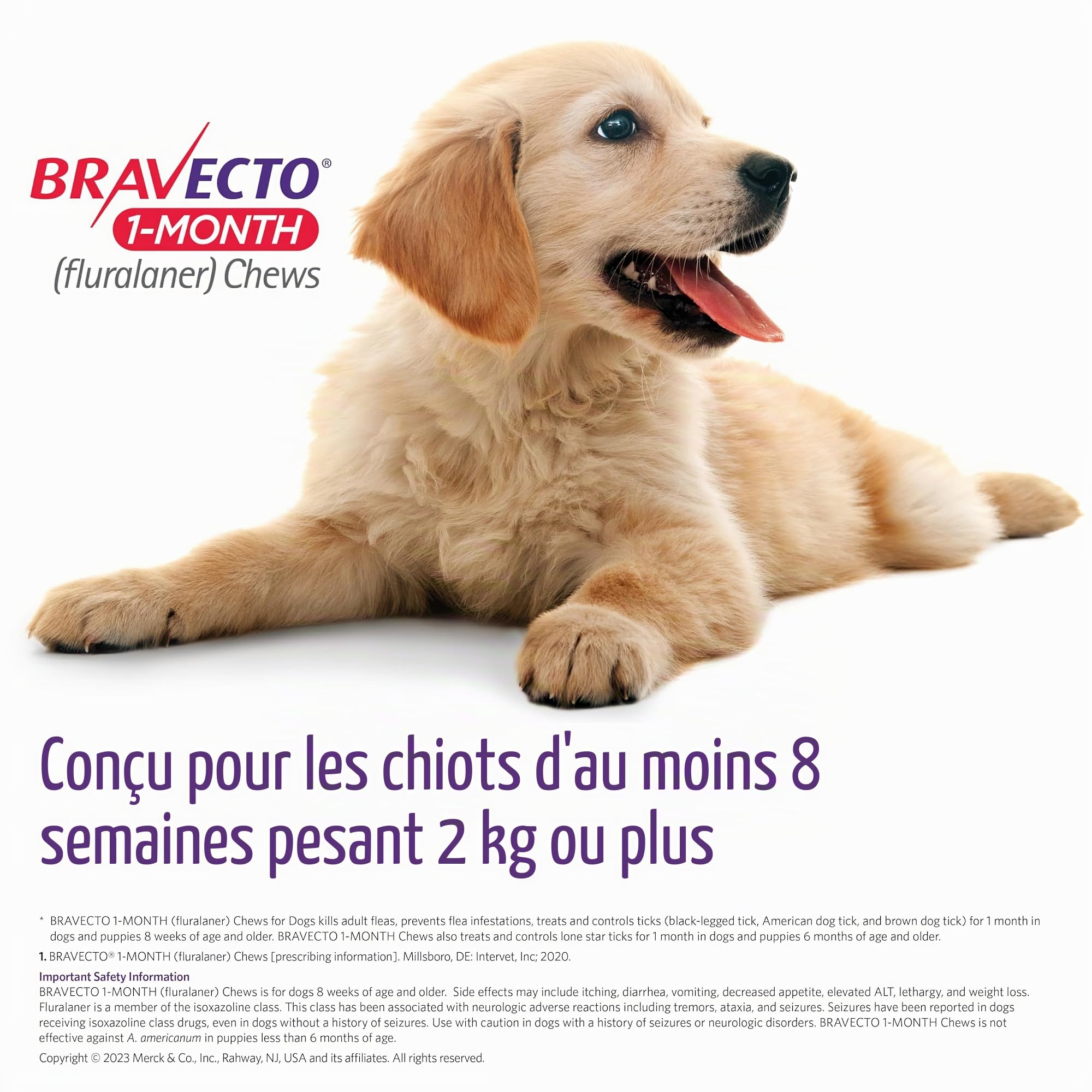 BRAVECTO Approvisionnement d’un mois de comprimés à croquer contre les puces et les tiques pour chiots, 1 comprimé, approvisionnement d’un mois, >4,5-10 kg, boîte orange