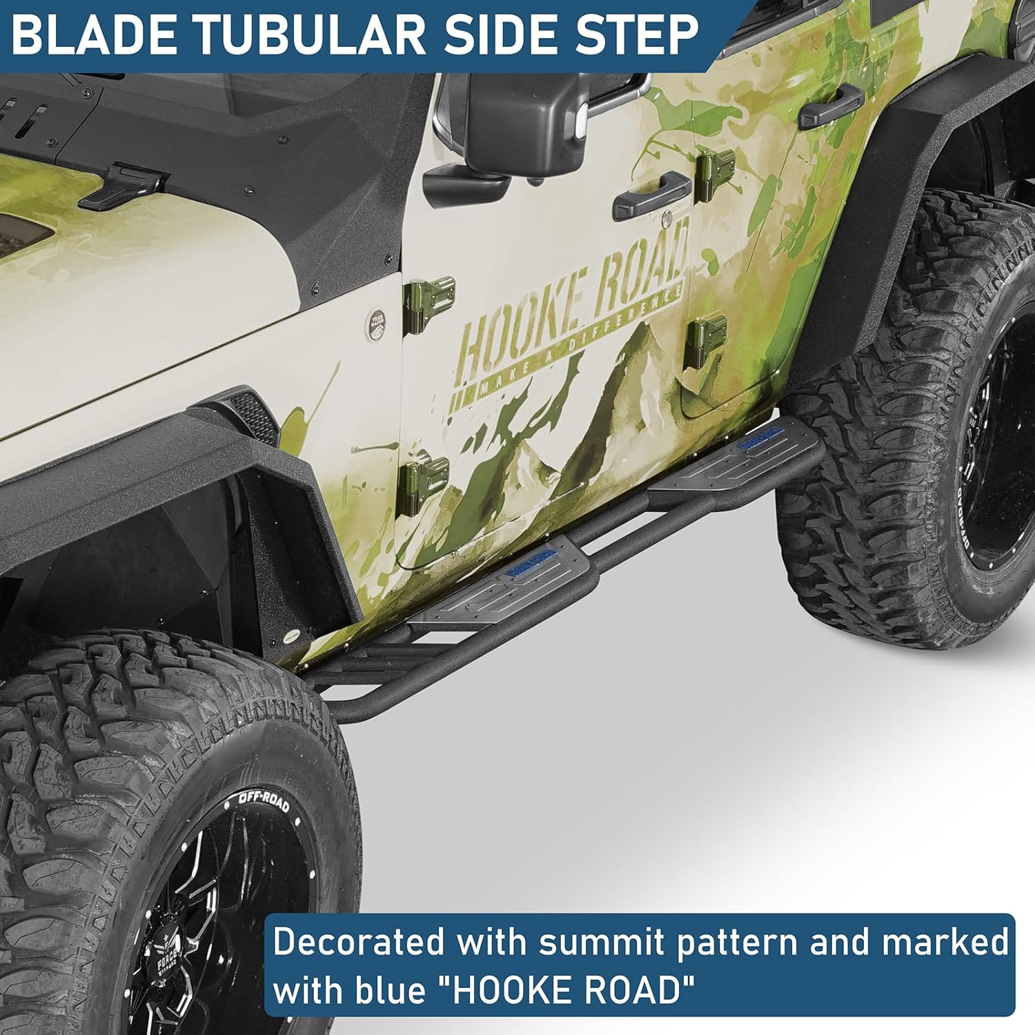 Hooke Road JL Running Board 4 Doors, Side Step Nerf Bars for 2018-2026 Jeep Wrangler JL 4-Door, Tubular Rock Sliders with 6.2" Wide Non-Slip Foot Pedal