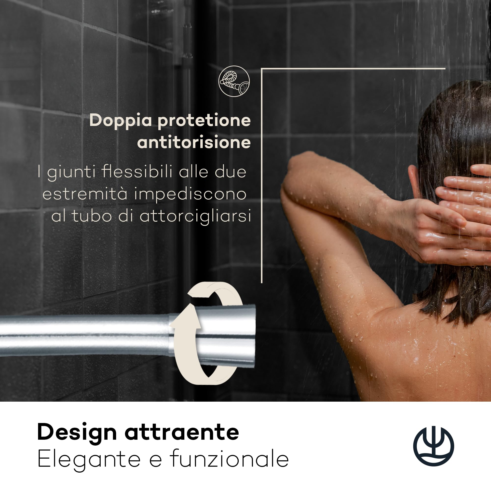 KLUDI-X3 tubo doccia universale 1,60 m, facile da pulire, flessibile doccia con doppia protezione antitorsione, resistente al kink, attacco standard, tubo flessible doccia cromo