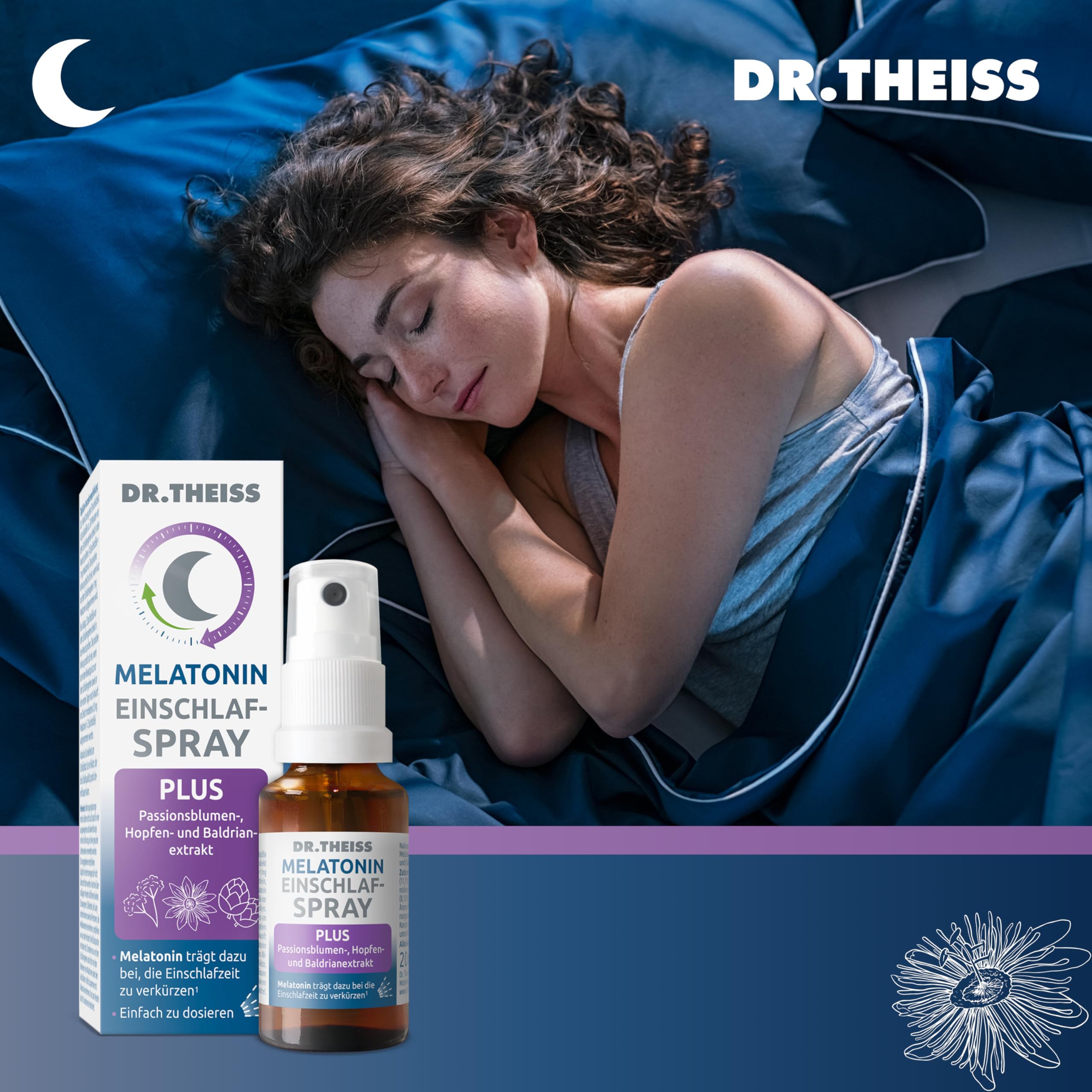Dr. Theiss Melatonin Einschlaf-Spray Plus Passionsblumen-, Hopfen- und Baldrianextrakt, 40 ml Lösung