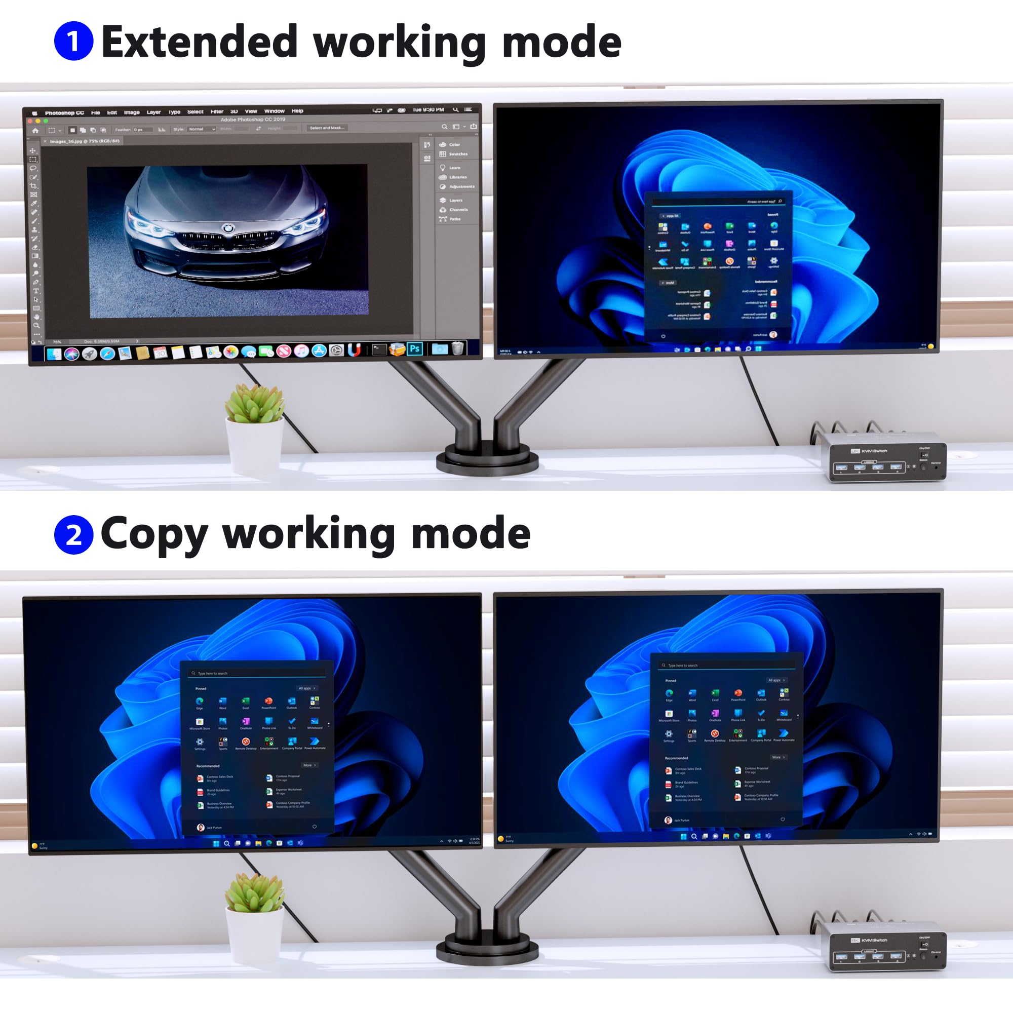 Amazon.co.jp: KVMスイッチ 2 モニター 2 コンピューター DisplayPort