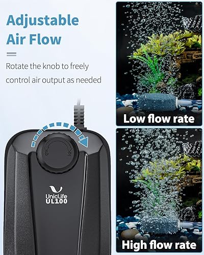 Miniatura 2 de Uniclife Bomba de aire para acuario, aireador de tanque de peces de doble salida con accesorios para tanque de 5-200 galones