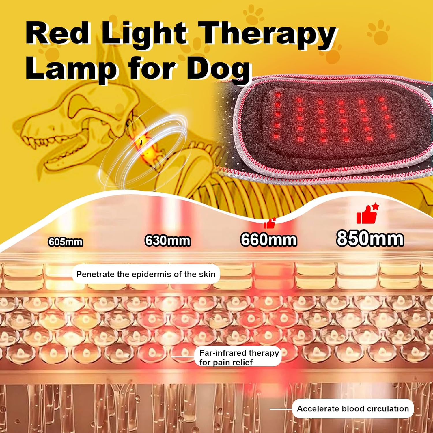 Red Light Therapy Neck Brace for Dogs - Pain Relief & Healing, Rechargeable LED Wrap for Arthritis, Injury Recovery & Post-Surgery Care, Adjustable Support for Small to Large Dogs