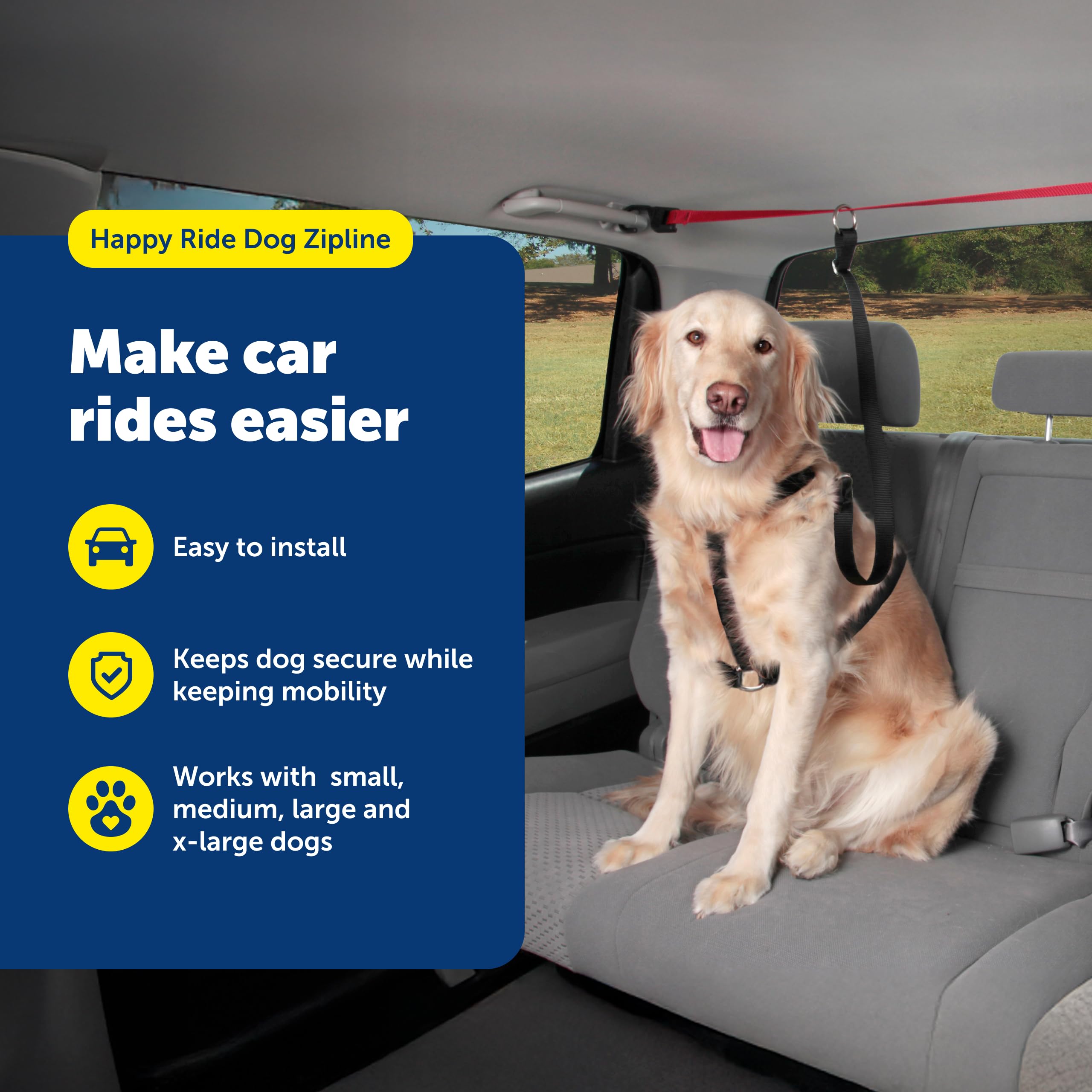 PetSafe Happy Ride Dog Zipline - Secure Backseat Mobility Dog Travel Restraint - Decreases Driver Distraction - Adjustable Strap & Quick-Release Tether Clips - Tool-Free Installation - image 3