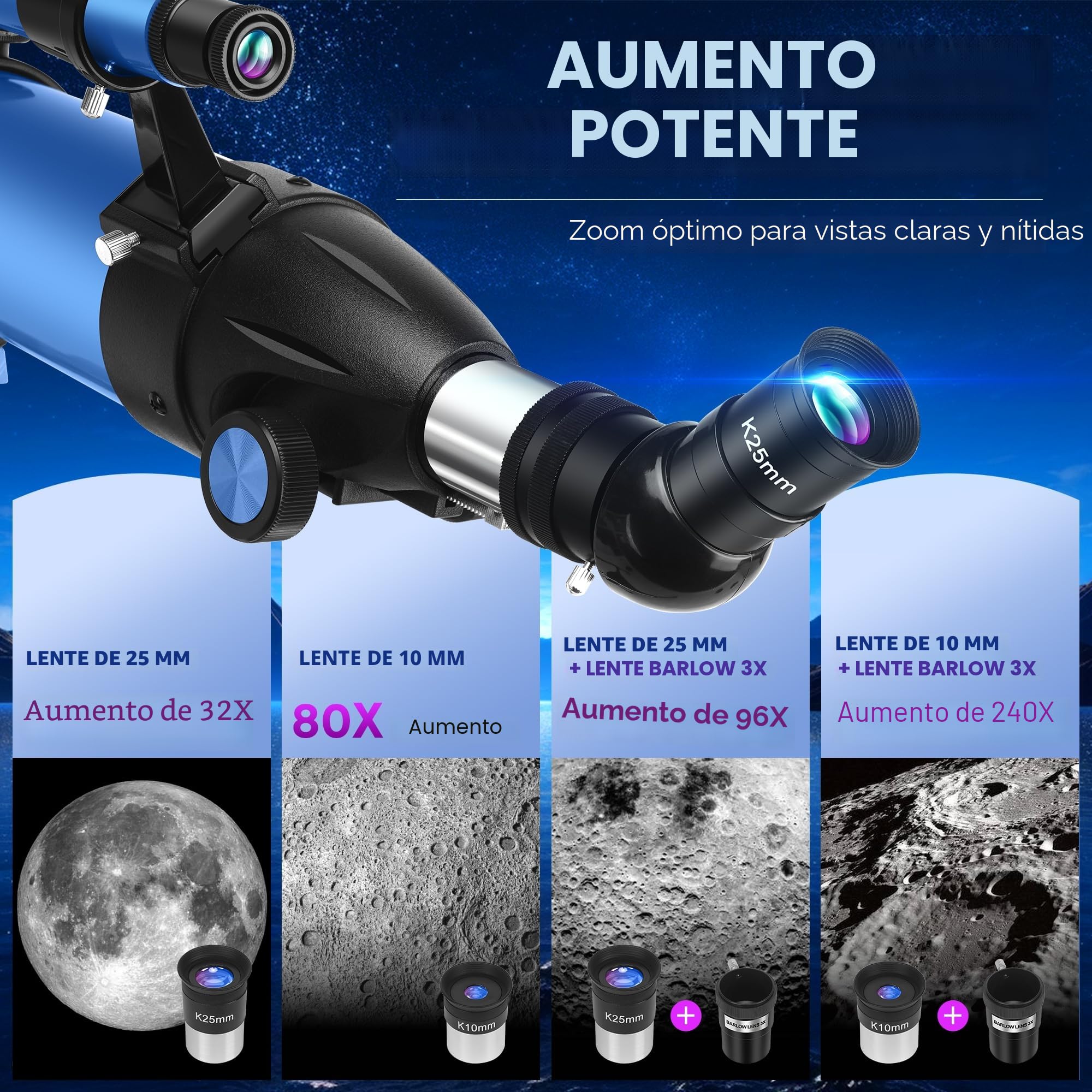 MEEZAA Telescopio, Telescopio Astronómico Profesional para Adultos Niños y Principiantes, 90 mm Apertura 800 mm Telescopios Refractor Portátil con Trípode, Bolsa, Adaptador de Teléfono y Filtro Lunar