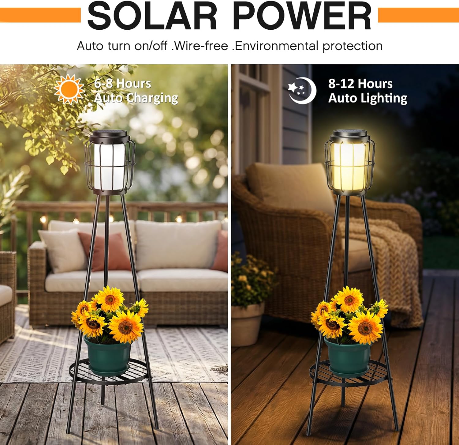 MXwcy 2 Pack Solar Lights Outdoor with Plant Stands - Solar Floor Lamp & Street Lights with Metal Tripod - Patio Decor for Garden, Yard, Pathway, Driveway, Porch