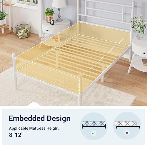 Miniatura 7 de Allewie - Base de cama de plataforma metálica tamaño Queen de 14 pulgadas con cabecera y estribo, almacenamiento debajo de la cama, soporte de