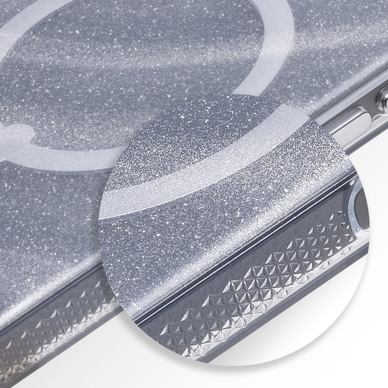 ZAGG Milan Snap Case for iPhone 16 Pro – White Glitter Swirl on Clear Base, MagSafe Compatible, 13ft Drop Protection, Recycled Materials, Slim & Stylish Design