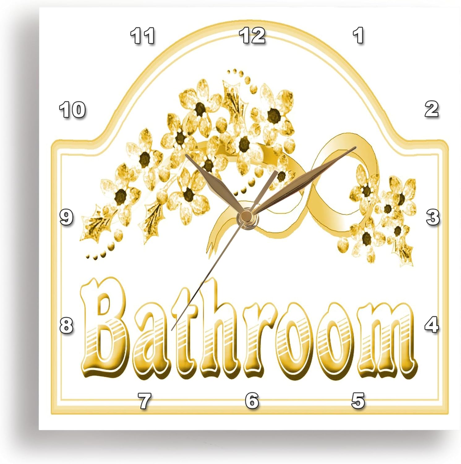 3dRose DPP_60566_2 Victorian Yellow Gold Bathroom Sign Wall Clock, 13 by 13-Inch