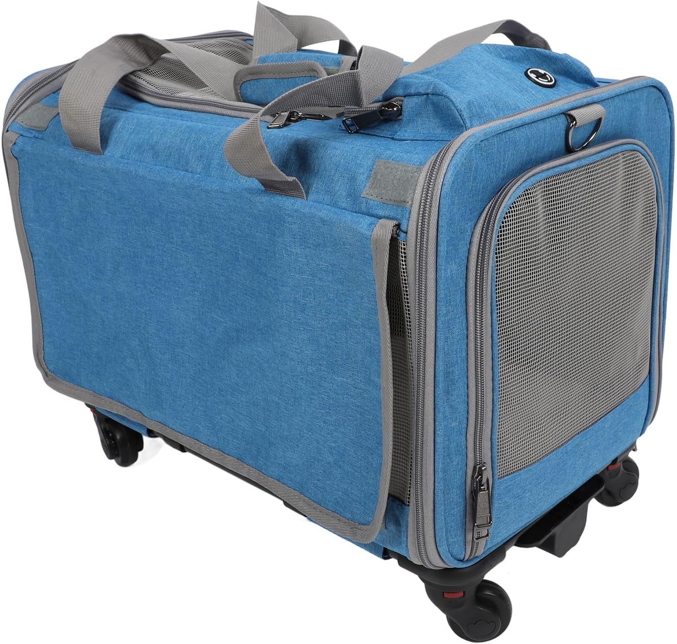 FILFEEL Pet Carrier with Wheels and Telescopic Handle, Shoulder Straps, Great for Cats and Small Dogs - Portable Travel Carrier (Blue)