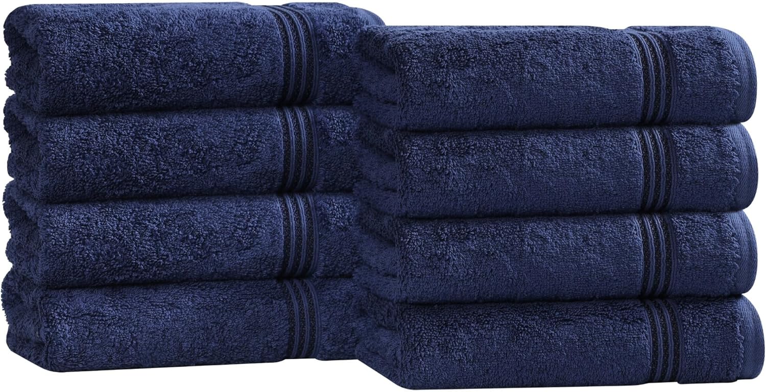 Superior Egyptian Cotton Hand Towel Set, Small Towels for Home Bathroom, Master, Guest Bath, Decor Essentials, Quick Dry, Absorbent, Kitchen, Spa, Hotel, Resort, Adult, Kids, Set of 8, Navy Blue