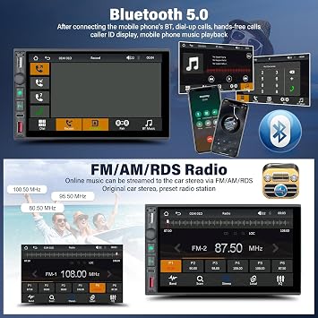Double Din Car Stereo Wireless CarPlay Android Auto Bluetooth FM/AM/RDS Radio 7 Inch HD 1024 * 600 Touch Screen Mirror Link 3 USB Type-C DSP RCA SWC + Backup Camera Mic