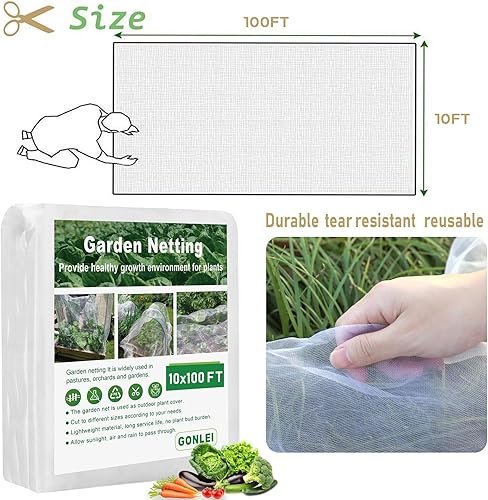 Miniatura 4 de GonLei Red de jardín de 10 x 100 pies de malla de jardín al aire libre mosquitera cubierta de protección para plantas cubierta de hileras de
