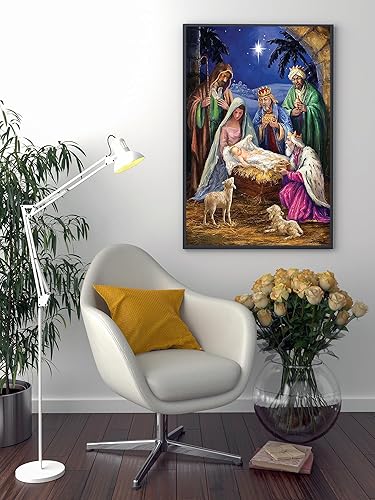 Miniatura 5 de Kit de pintura de diamantes grandes de Navidad para adultos principiantes, kit de arte de diamantes de Jesús cristianismo, bricolaje 5D completo