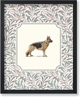 Poster Master Vintage German Shepherd Poster - Retro Dog Print - Puppy Art - Floral Art - Flower Art - Animal Art - Chic Boho Art - Aesthetic Kid's Room or Nursery Wall Decor - 8x10 UNFRAMED Wall Art
