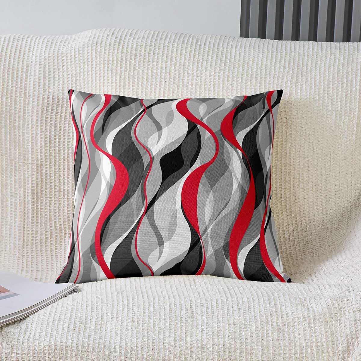 Loussiesd Red Grey Black Stripes Reversible Throw Pillow Covers Kids Geometric Pillow Covers Home Decor for Square Cushion Covers Set of 2 Modern Striped Art Abstract Art 22x22 Inch - Image 2