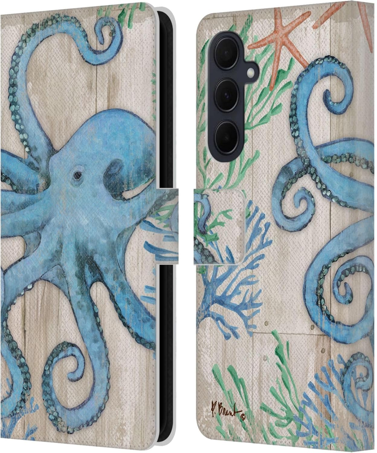 Head Case Designs Officially Licensed Paul Brent Sealife Coastal Leather Wallet Case Compatible with Samsung Galaxy A35 5G