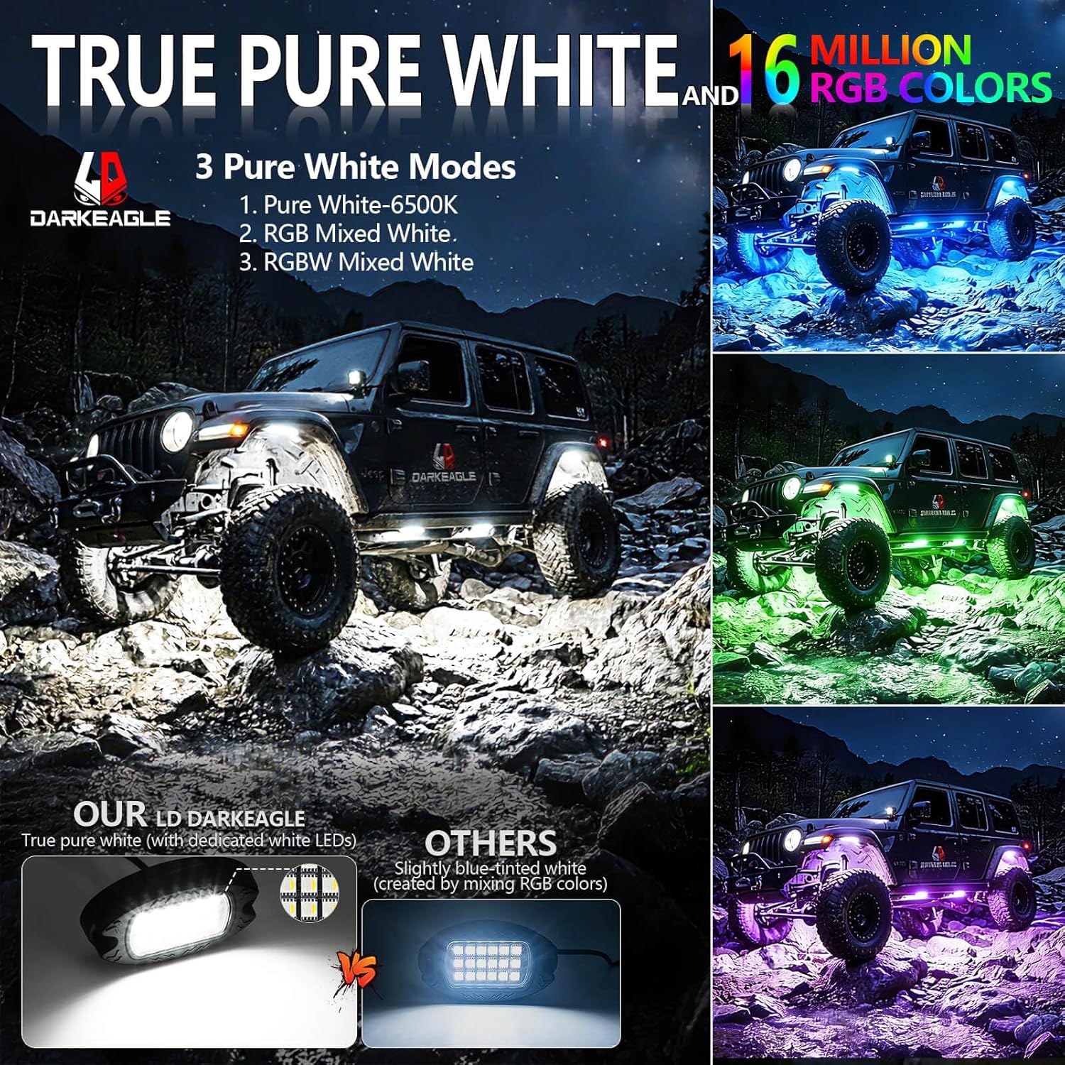 20Pods Heavy Duty Aluminum RGBW LED Rock Lights Kit for Trucks Pickup Dually Truck Off-Road, APP/RF Remote, Plug and Play&Pre Wired, IP67 Waterproof Multicolor Dual Zone 12V Underglow Accent Lights