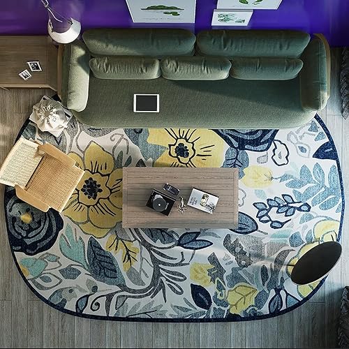 Alfombra floral para dormitorio, alfombra ovalada de 2 x 3 pies, moderna alfombra de flores campestres, para cocina y baño, antideslizante, para