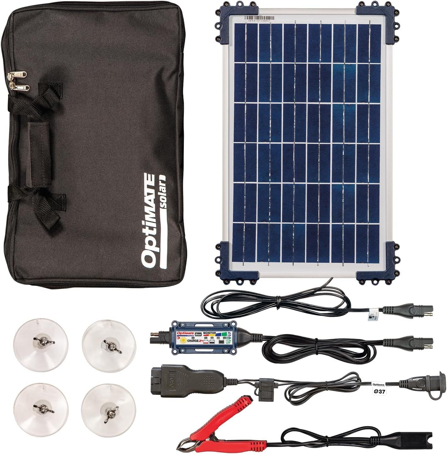 OptiMate Solar Duo 10W, TM522-D1CK, Car Kit - Intelligent 12V Charger - with Solar Panel - Battery Charging and Maintenance - Easy Connection in Vehicle Interior