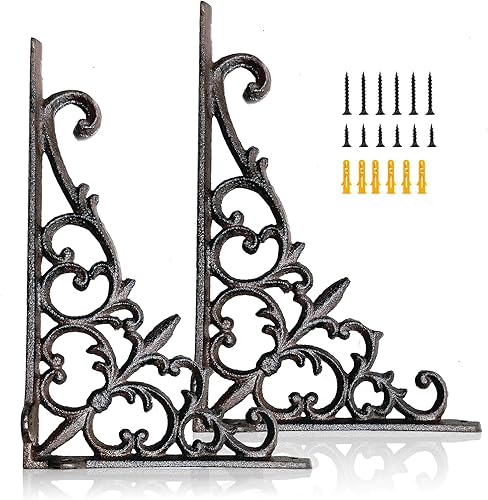 Miniatura 8 de Z Metnal Soportes decorativos para estantes, 6 x 9 pulgadas, soporte de buzón de metal de hierro forjado fundido, decoración de pared, soporte