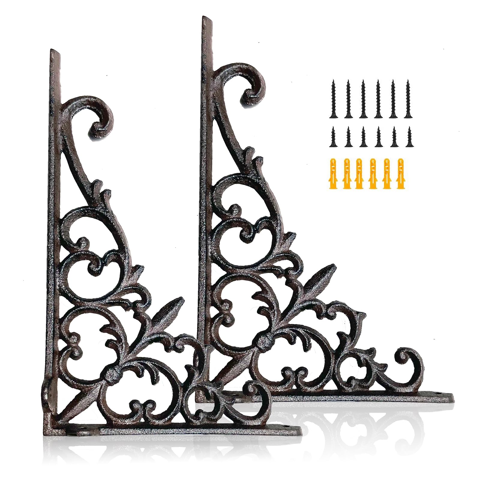 Z Metnal Decorative Shelf Brackets, 6 x 9 inch, Cast Wrought Iron Metal Mailbox Bracket, 90° Right Angle Victorian Brackets, Wall Decor, Modern Shelving Bracket for DIY Floating Shelves, 2 Pcs