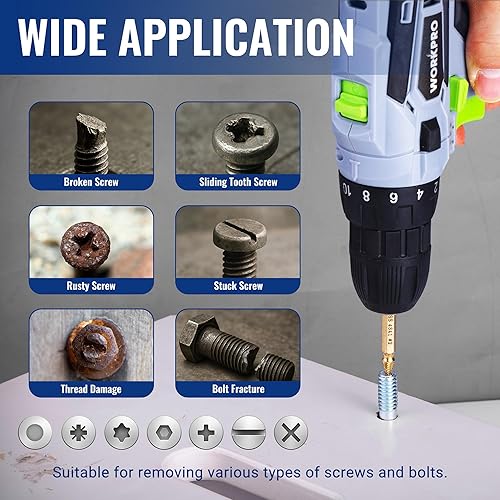 Miniatura 4 de WORKPRO Juego de extractor de tornillos pelados de 6 piezas, kit de extractor de pernos rotos con revestimiento de titanio, herramientas de