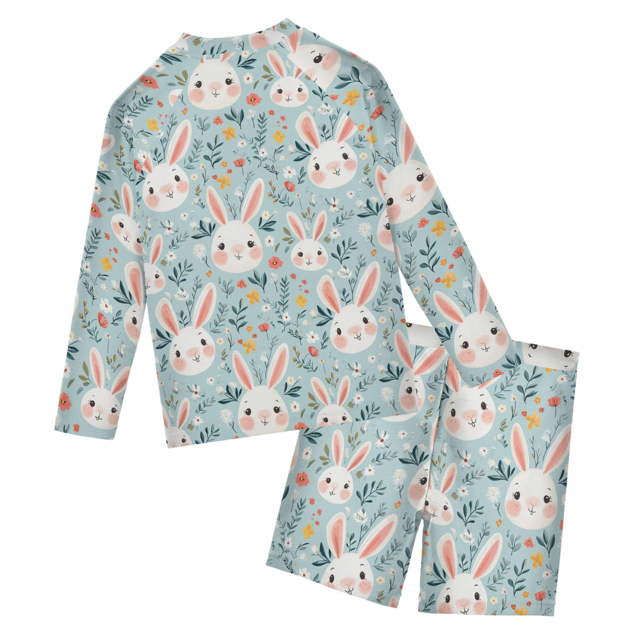 Happy Easter Cute Bunny Rabbit Toddlers and Baby Boys' Swimsuit Trunk and Rashguard Set B0405063