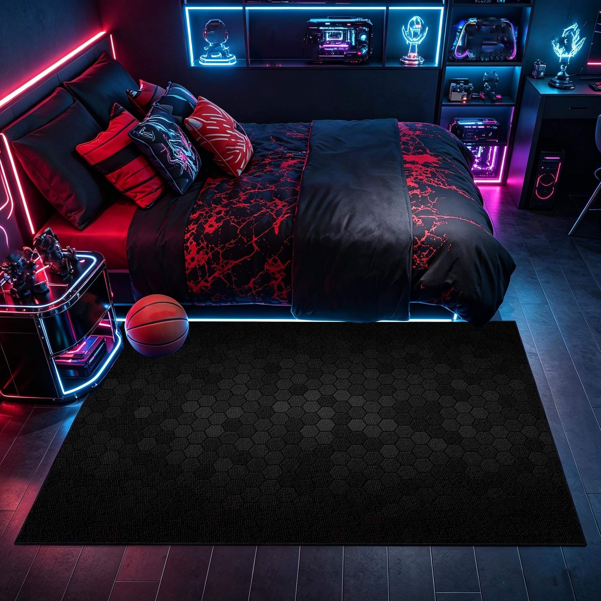 Gaming Teppich 3D Junge Coole Für Teenager Kinderzimmer, Geeignet Schlafzimmer E-Sport Zimmer Gaming Zimmer Für Teppich Jungen Bodenschutzmatte 90 x 120 cm